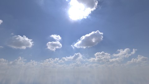 曝光 −1 档：蓝天，太阳和几片云边发白。