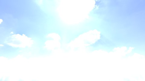 曝光 +1 档：几乎整幅画都是白和浅青色，云和天空分不开。